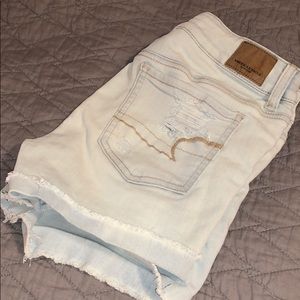 Light wash stretch denim shorts
